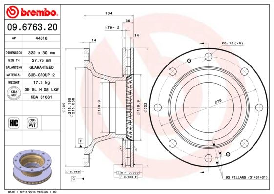 BREMBO 09676320 Fren Diski Iveco Eurocargo I-Iii 01/91-09/15-Iveco Eurofire 01/91->