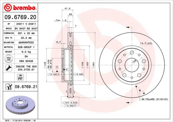 BREMBO 09676921 Fren Diski Arka Uv Coated Lancia
