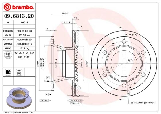 BREMBO 09681320 Fren Diski Iveco Eurocargo I-Iii 01/91-09/15-Iveco Eurofire 01/91->