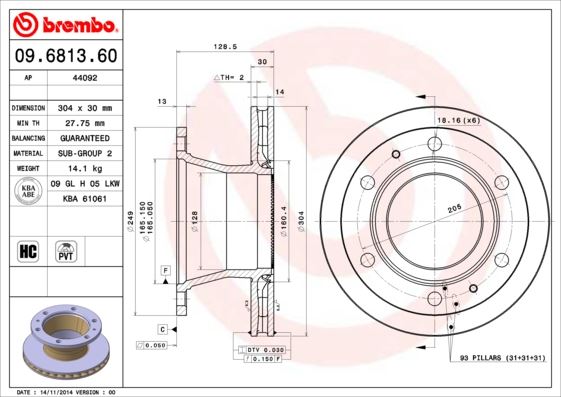 BREMBO 09681360 Fren Diski Iveco Eurocargo I-Iii 01/91-09/15-Iveco Eurofire 01/91->