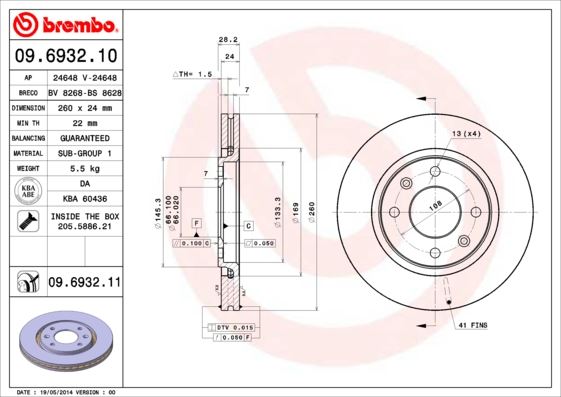 BREMBO 09693211 Fren Diski On Uv Coated Peugeot