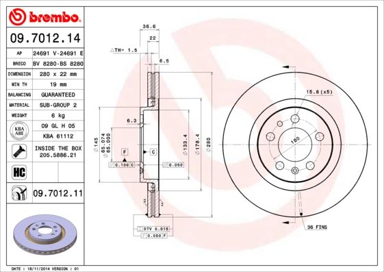 BREMBO 09701211 Ön Fren Aynasi Golf Iv 97-06 Bora 98-05 Octavia 99>Toledo Ii-Leon 99-06 A3 99> 280x22x5dlxhavali 986478852-Df2804-Df2804bp
