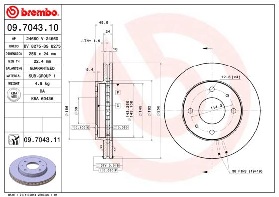 BRE-09.7043.10 Fren Diski On Havali-(256-4)-(Mitsubishi  Carisma 96/06  1.8  )