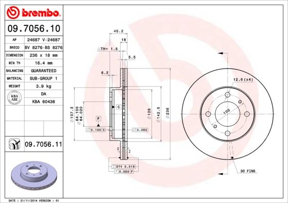 BREMBO 09705611 Ön Fren Diski Hava Kanalli Mitsubishi Carisma 1.6l 4g92 Da1a 95-99 236 Çap X 4 Bijon - Adet Disk Fiyatıdır