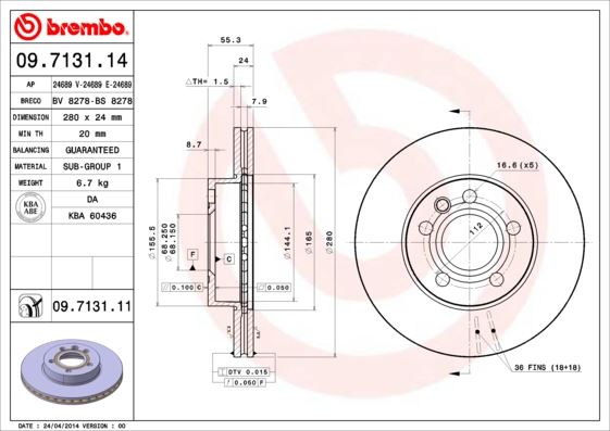 BREMBO 09713114 Ön Fren Aynasi Transporter T4 1.9 D Td 2.4 D 2.5 Tdi 90/4.03 280x24x5dlxhavali