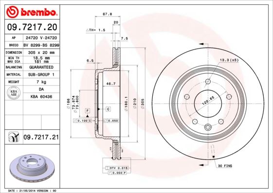 BREMBO 09721721 Fren Diski Arka Uv Coated Jaguar