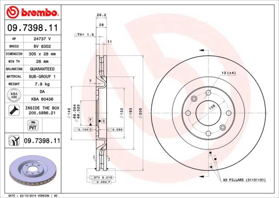 BRE-09.7398.11 Fren Diski On Uv Coated Peugeot