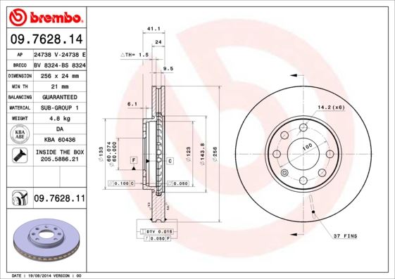 BREMBO 09762814 Ön Fren Aynasi Astra G 98>09 Zafira A 99>09 256x24x4dlxhavali