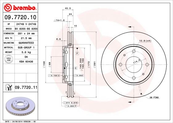 BREMBO 09772010 Ön Fren Diski Hava Kanalli Mitsubishi Carisma 1.6l 4g92 Da1a 95-> 1.8l Gdi 4g93 Da2a 95-> 1.9l Di -D F9q Dizel Da5a 00-05 / Space Star 1.3l 1.6l Dg1a 98-> / Volvo S40 1.6 1.8 1.9 2.0 T 95/04 V40