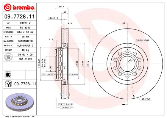 BREMBO 09772811 Fren Diski On Uv Coated Audi