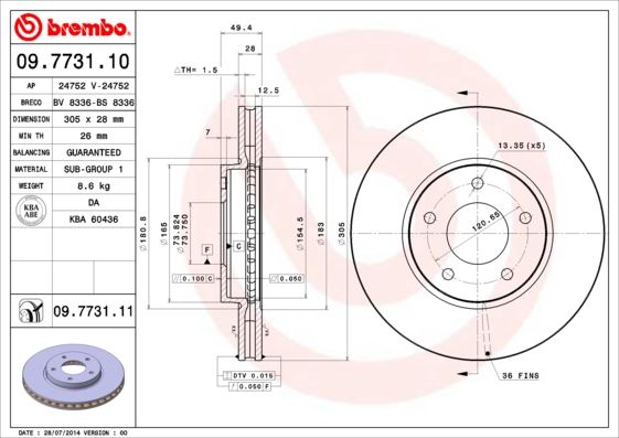 BREMBO 09773111 Fren Diski On Uv Coated Jaguar