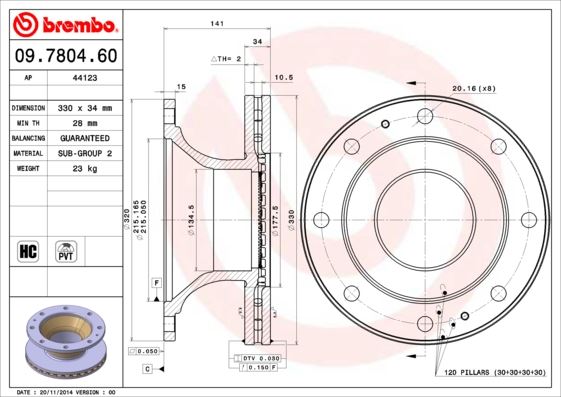 BREMBO 09780460 Fren Diski Iveco Eurocargo I-Iii 01/91-09/15-Iveco Eurocargo Iv 05/13->-Iveco Eurocargo V 09/15->-Iv