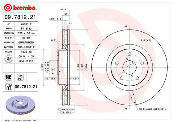 BREMBO 09781221 Fren Diski On Uv Coated Subaru