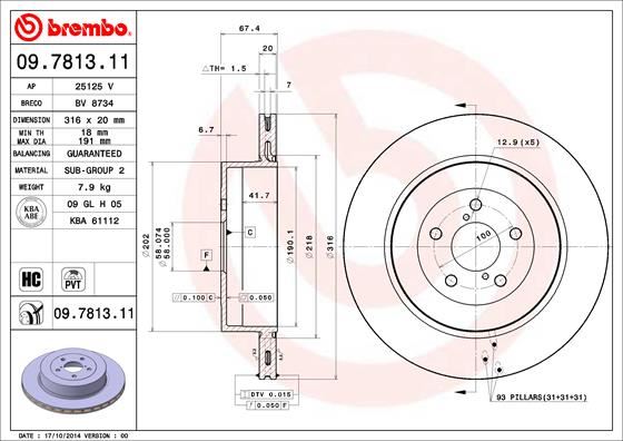 BREMBO 09781311 Fren Diski Arka Uv Coated Subaru