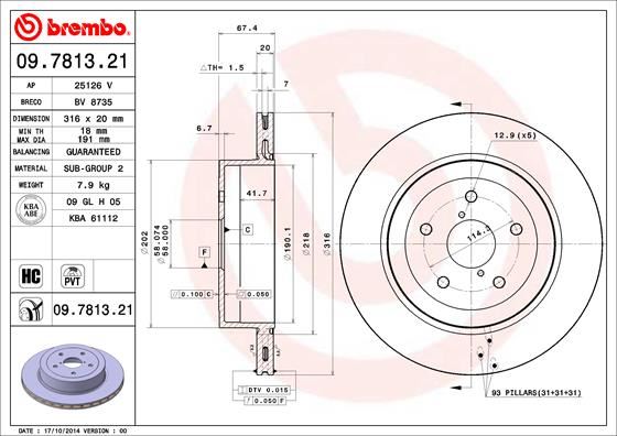 BREMBO 09781321 Fren Diski Arka Uv Coated Subaru