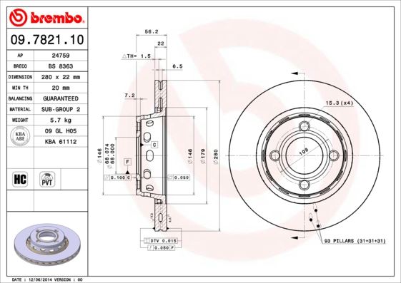 BREMBO 09782110 Fren Diski On Standard Audi
