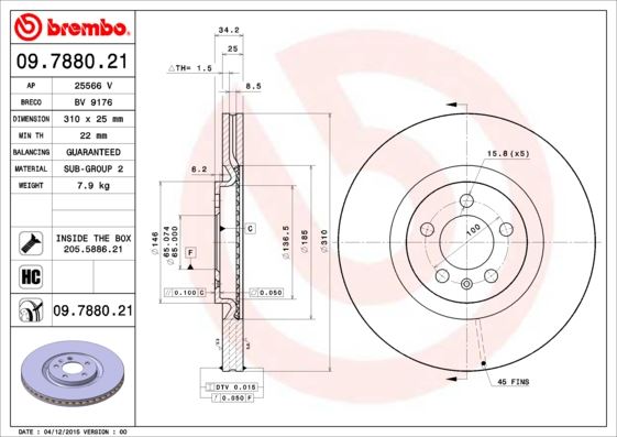 BREMBO 09788021 Ön Disk Bora-Golf Iv-A1-A3-Tt-Ibiza-Octavia 05>