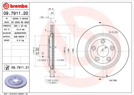BREMBO 09791121 Fren Diski Arka Uv Coated Jaguar
