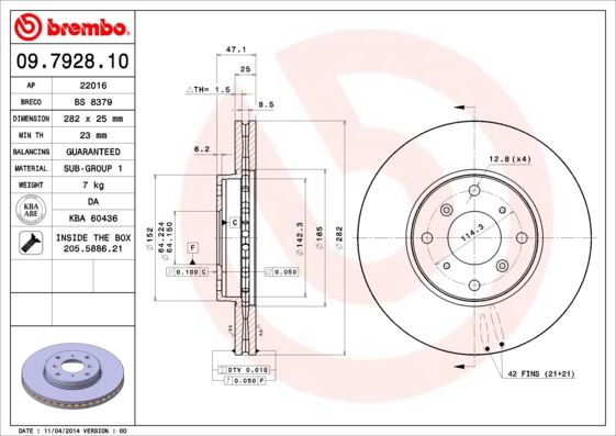 BREMBO 09792810 Ön Fren Diski Hava Kanalli Honda Accord 1.8l F18b2 Cg8 Euro 99-02 282 Çap X 4 Bijon - Adet Disk Fiyatıdır