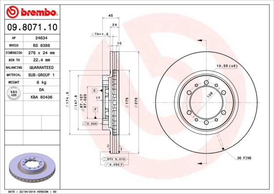 BREMBO 09807111 Ön Fren Diski Hava Kanalli - Kaplamali Mitsubishi L200 2.5l 4d56int Magnum K74t Turbo 4x4 Çift Kab İn 99-06 276 Çap X 6 Bijon - Adet Disk Fiyatıdır