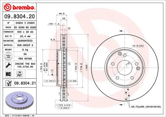 BREMBO 09830421 Fren Diski On Mercedes W203 Cl203 C209 W210 R170