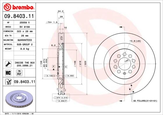 BRE-09.8403.11 On Fren Diski-323x28 5×100 (Seat Leon 02-06)
