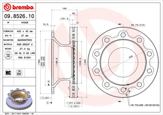 BREMBO 09852610 Fren Diski Smb Axle 22.5