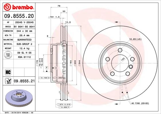BREMBO 09855521 Fren Diski On Land Rover Range Rover Iii Vogue L322 05>12
