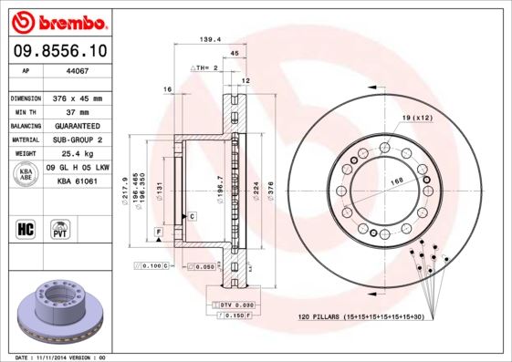BREMBO 09855610 Fren Diski Saf Sauer Achsen Axle Sk Rb 9019