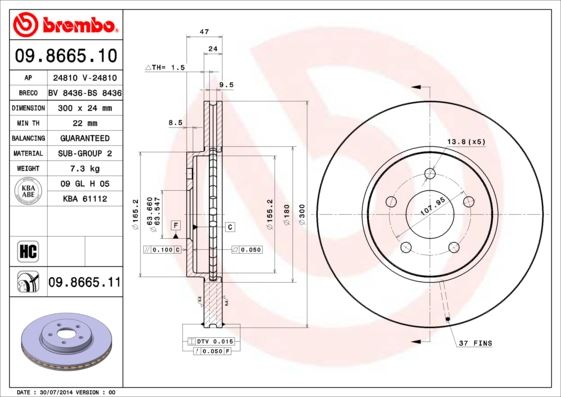 BREMBO 09866510 On Fren Disk Aynasi Mondeo Iii 00>07 Jaguar X Type 01>09 Olcu 300 24 5 Bijon