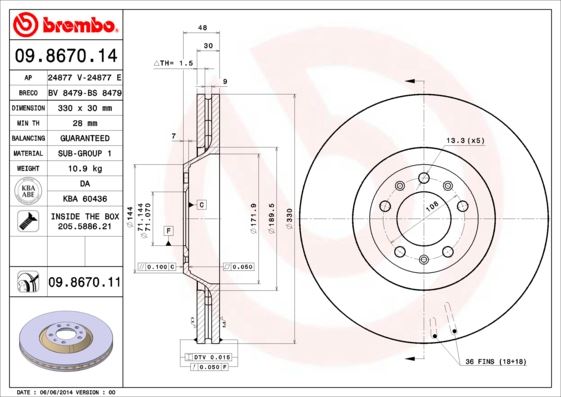 BREMBO 09867011 Fren Diski On Uv Coated Peugeot