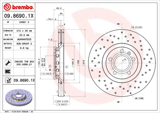 BREMBO 0986901X Ön Fren Aynasi Passat 1.6-1.9tdi-2.0-1.8t 00/5.05 A4 01>A6 97superb 02>Exeo 09> 312x25x10dlxhavali X 986479057-Df4262s