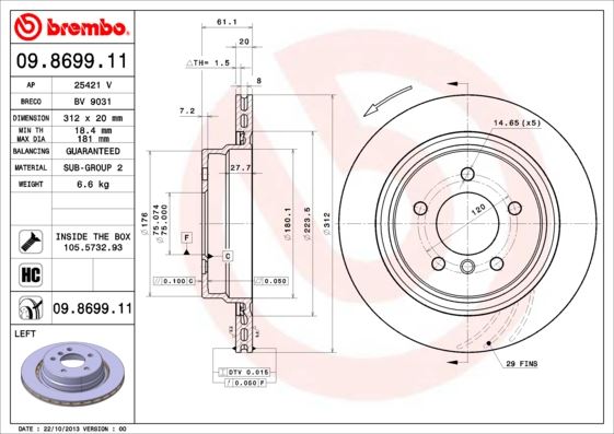 BREMBO 09869911 Fren Diski Arka Sol Bmw M3 E36