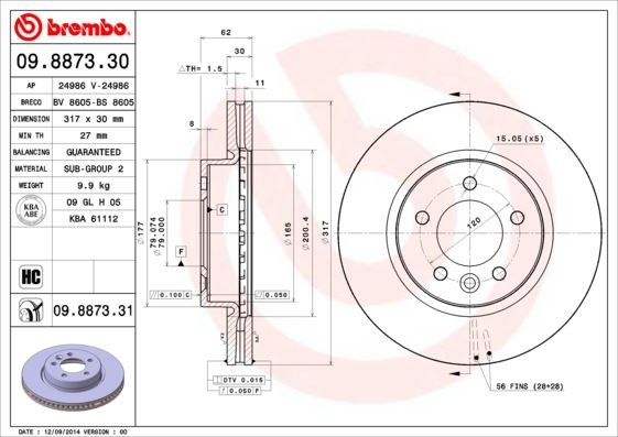 BREMBO 09887331 Fren Diski On Land Rover Discovery Iii-Iv L319