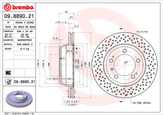 BREMBO 09889021 Fren Diski Arka Boxster 1999-2011-Cayman 2005 >911 1997-2008 Df6337s