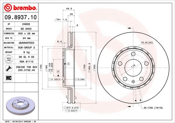 BREMBO 09893710 Ön Fren Diski Renault Trafic 01> Opel Vivaro 01> Nissan Primastar 01> 1.9dci 2.5dci 305x28x 5 Bijon