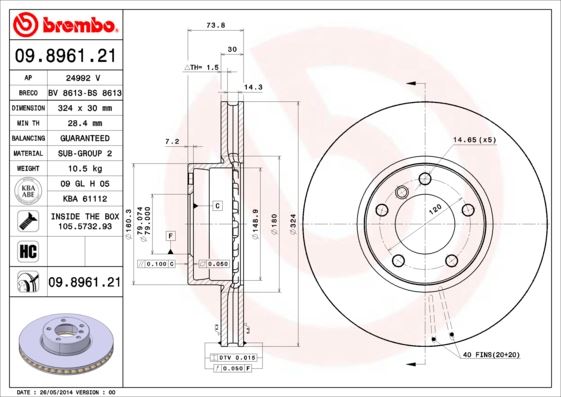 BREMBO 09896121 Fren Diski On Bmw E39 98>03