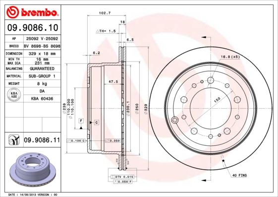 BRE-09.9086.11 Fren Diski Arka Uv Coated Toyota Land Cruiser 97-