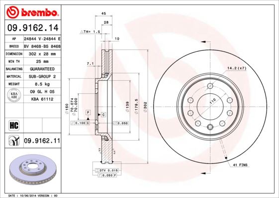 BREMBO 09916211 Ön Fren Aynasi Vectra C-Signum 03>Saab 9.3 02> 1.8 2.0 16v 2.2. 3.0 302x28x7dlxhavali