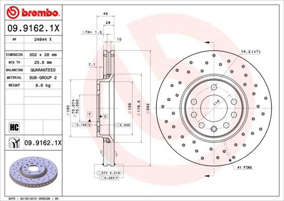 BREMBO 0991621X Ön Fren Aynasi Vectra C-Signum 03>Saab 9.3 02> 1.8 2.0 16v 2.2. 3.0 302x28x7dlxhavali