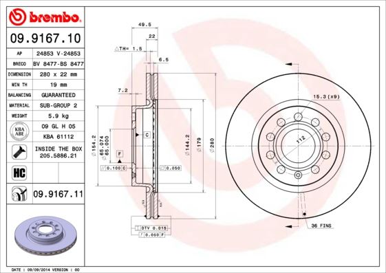 BREMBO 09916710 Ön Fren Aynasi Golf V-Vi-Jetta Iii-Iv-Caddy Iii-A3 03>Leon 05>Toledo-Octavia 04> 280x22x9dlxhavali 986479098-Df4294