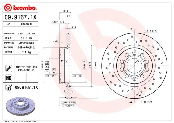 BREMBO 0991671X Ön Fren Aynasi Golf V-Vi-Jetta Iii-Iv-Caddy Iii-A3 03>Leon 05>Toledo-Octavia 04> 280x22x9dlxhavali 986479098-Df4294