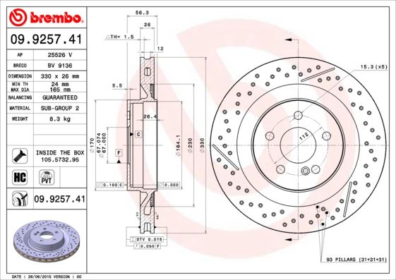BRE-09.9257.41 Fren Diski Arka Uv Coated Mercedes-Benz