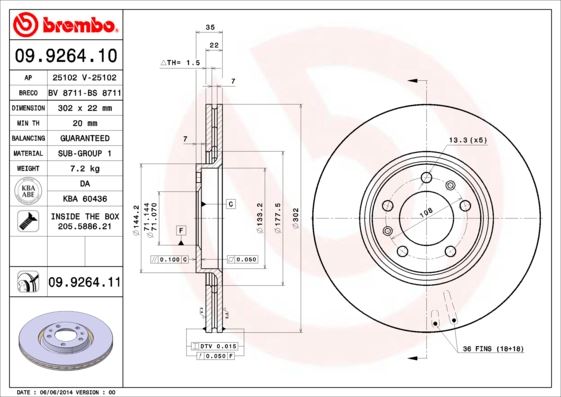 BREMBO 09926411 Fren Diski Arka Uv Coated Citroen