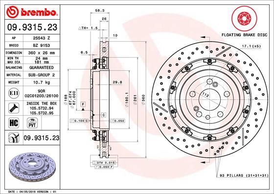 BRE-09.9315.23 Fren Diski Arka Floating Mercedes-Benz