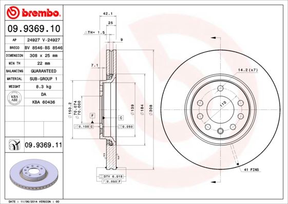BREMBO 09936910 Ön Fren Aynasi Astra H-Zafira B-Meriva A-B-Corsa D-E-Adam-Astra G-Vectra B 308x25x5dlxhavali 16 İnç