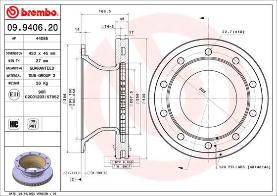 BREMBO 09940620 Fren Diski Schmitz Cargobull Axle