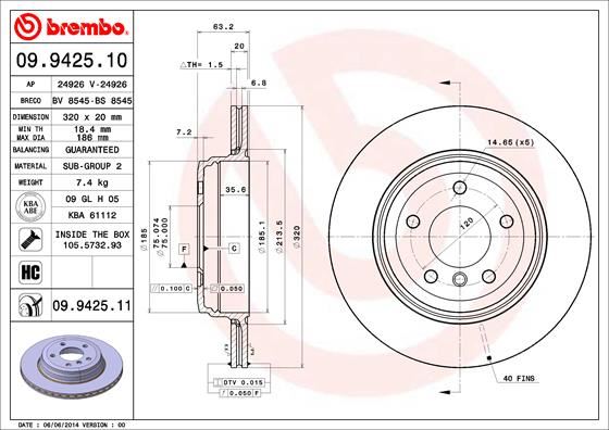 BREMBO 09942511 Fren Diski Arka Bmw E60 E61 E63 E64