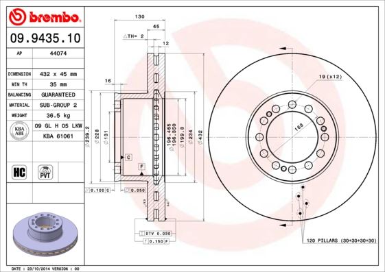BREMBO 09943510 Fren Diski Man E2000 08/97->-Man F2000 01/94->-Man F90 06/86-12/97-Man M 2000 L 04/95->-Man Tga 03/0