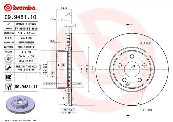 BREMBO 09948111 Fren Diski On Mercedes C219 W211 S211
